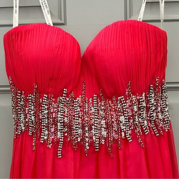 Sherri Hill 3909 Barbie Pink Strapless Long Formal Dress Prom Pageant Sz 2 - Picture 7 of 13